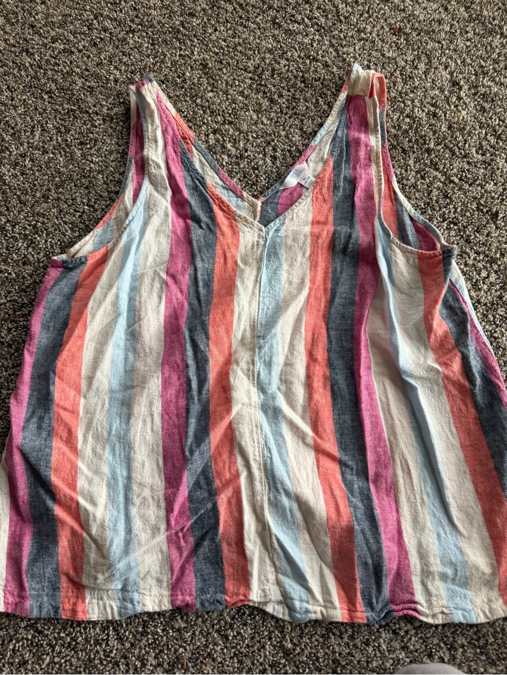 Time and Tru Sleeveless V-Neck Striped Tank Top - White, Pink, Coral, Blue, Gray - Picture 2 of 3
